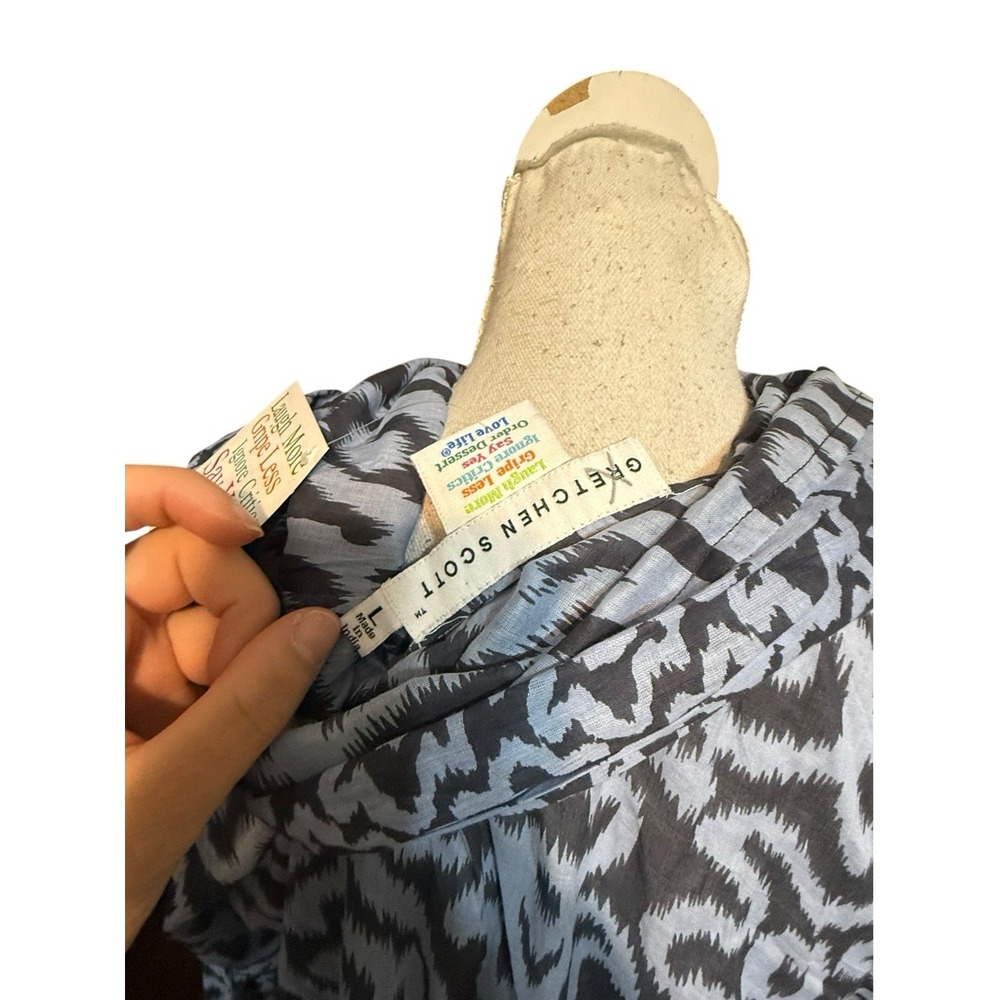 Gretchen Scott Cotton Voile Funnel Tunic Top Arabesque Charcoal Blue Shrimp NWT - Picture 6 of 6